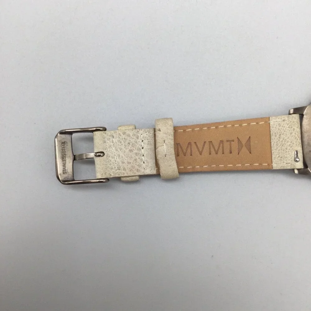 MVMT Crescent Marble Watch Men 38mm Silver Tone Tan Leather Band New Battery